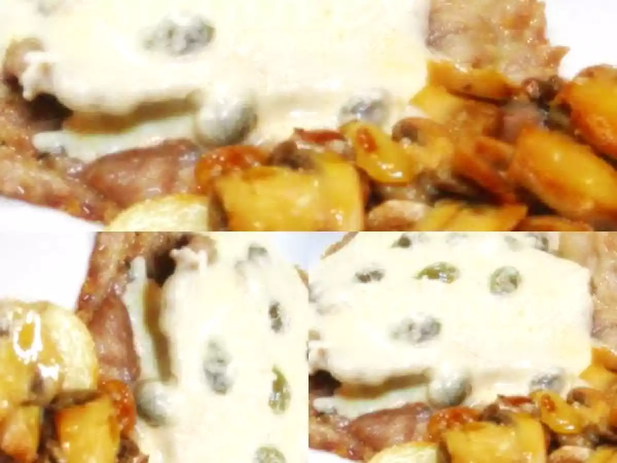 Bife com Alcaparras, Cogumelos e Natas