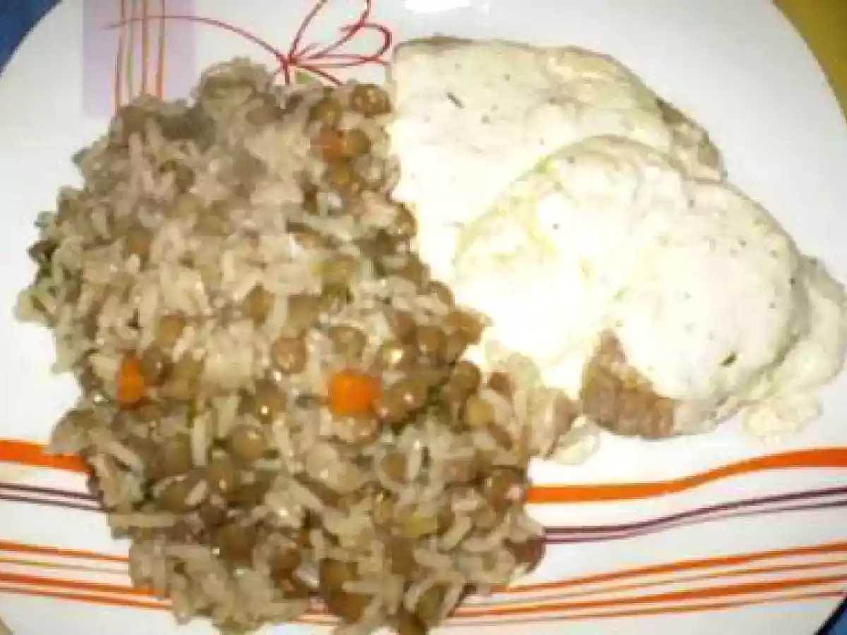 Bifes de Atum com Natas e Arroz de Lentilhas