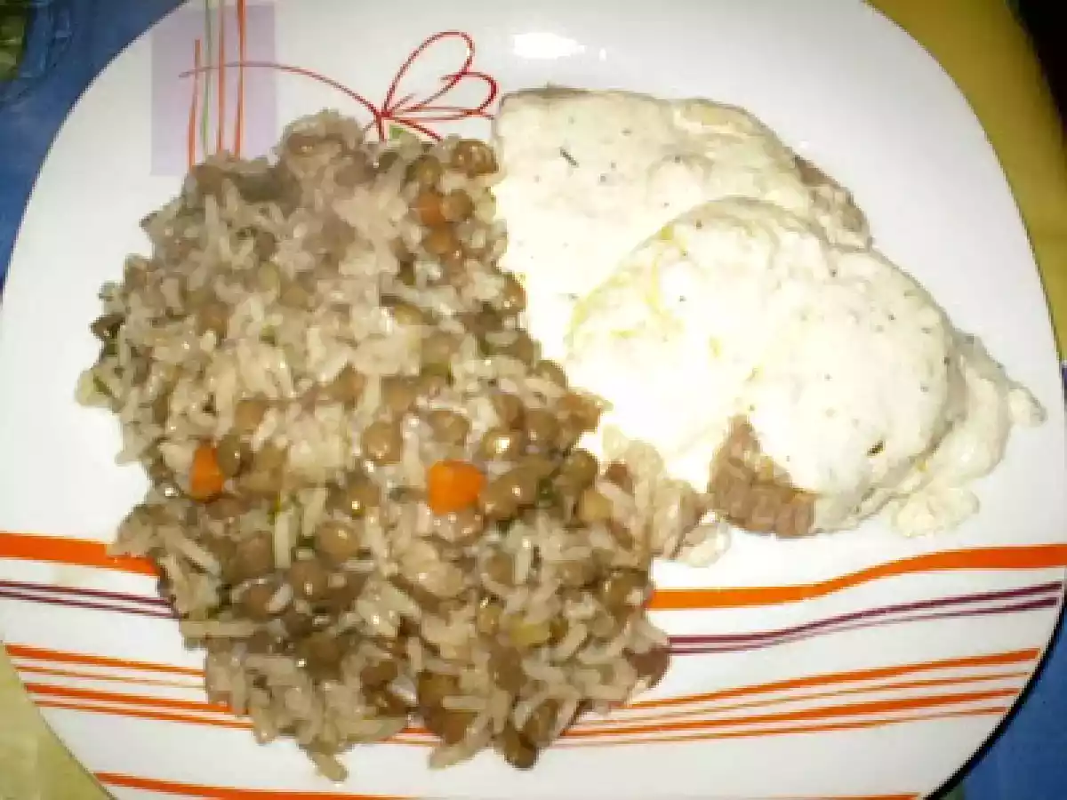 Bifes de Atum com Natas e Arroz de Lentilhas