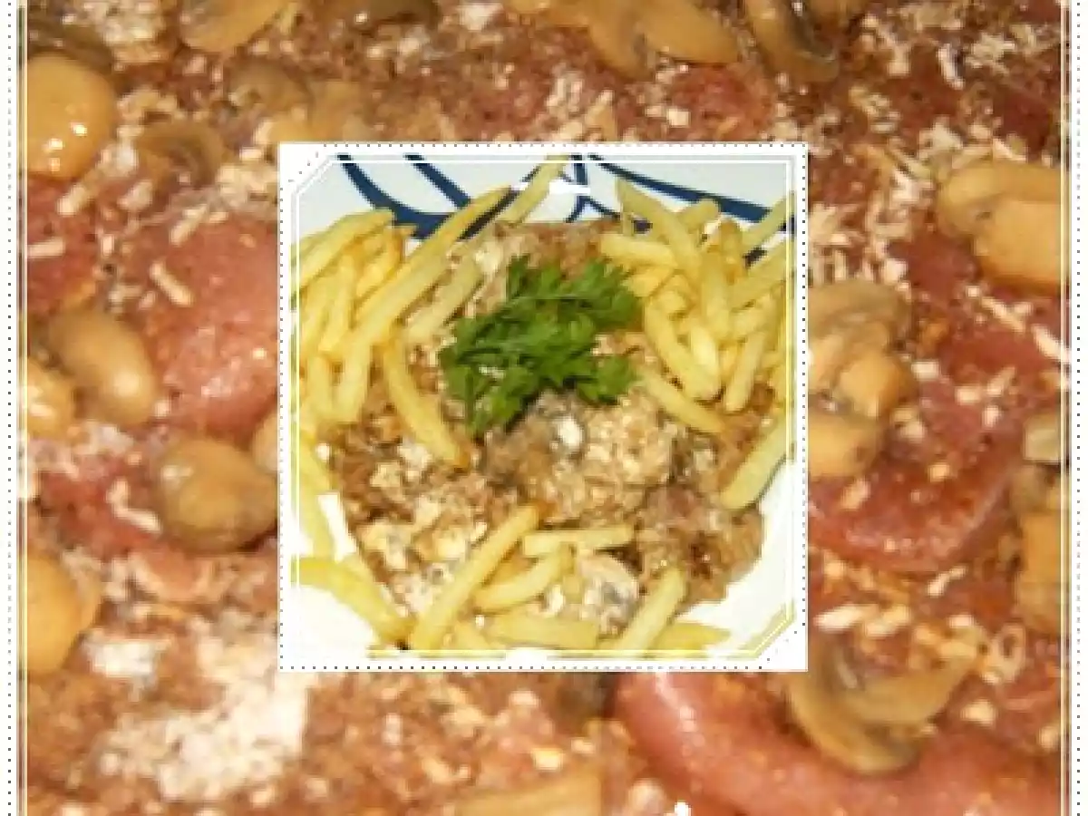 BIFES DE PERÚ COM SOPA DE CEBOLA E COGUMELOS