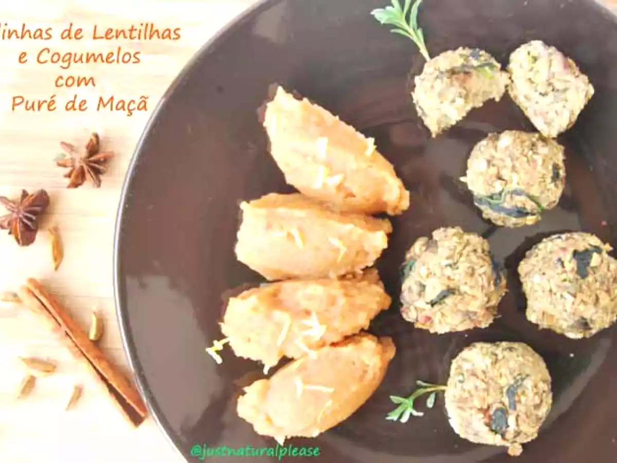 Bolinhas de Lentilhas e Cogumelos com Puré de Maçã