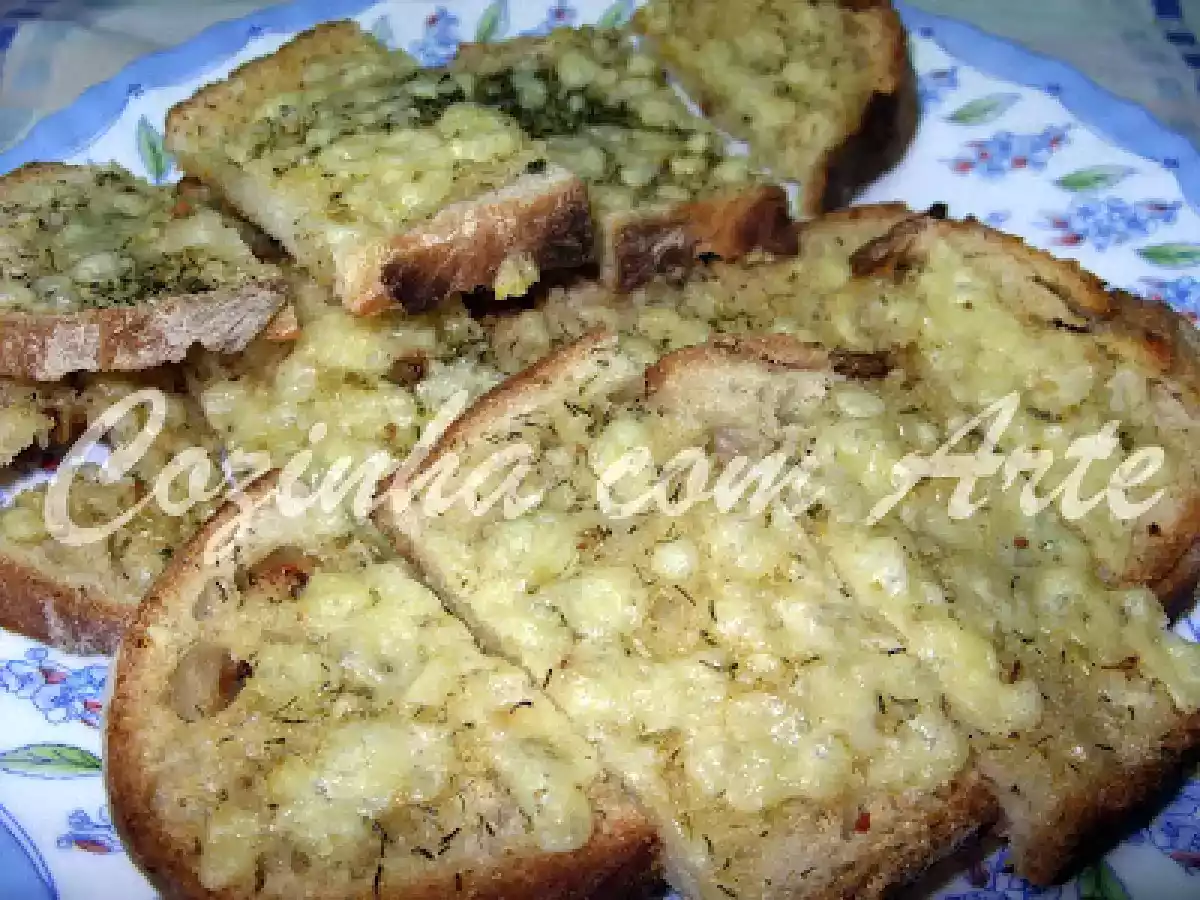 Bruschettas de alho e endro com queijo da ilha
