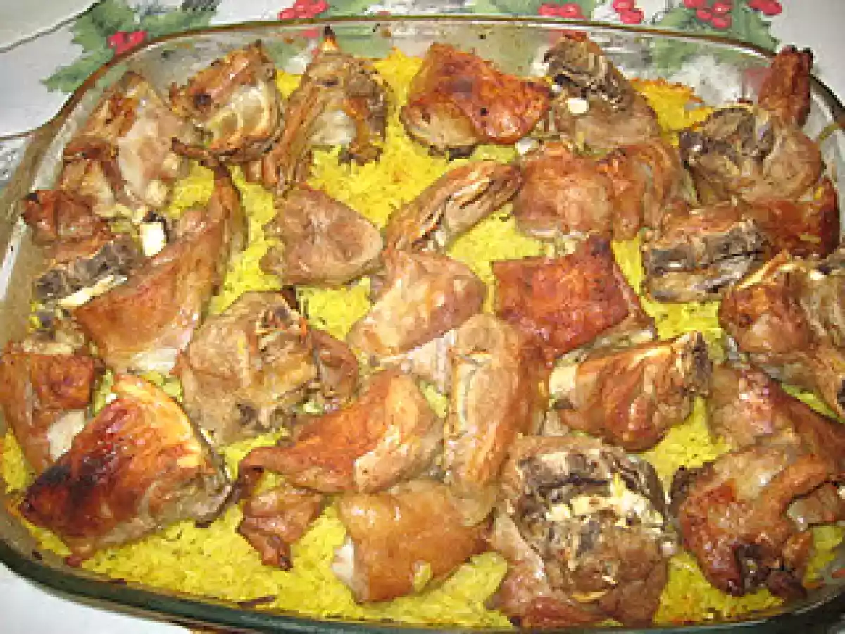 Cabrito assado com arroz de forno