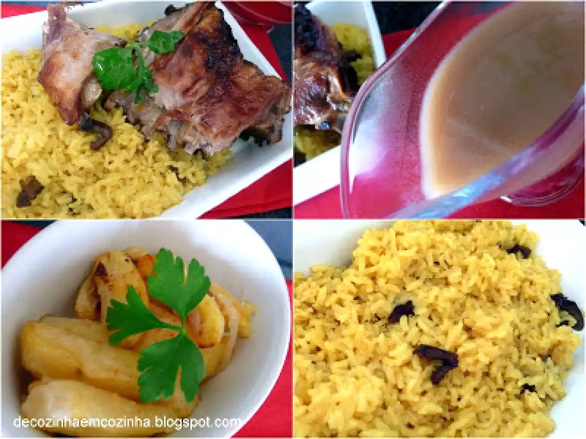Cabrito assado no forno com arroz de miudos