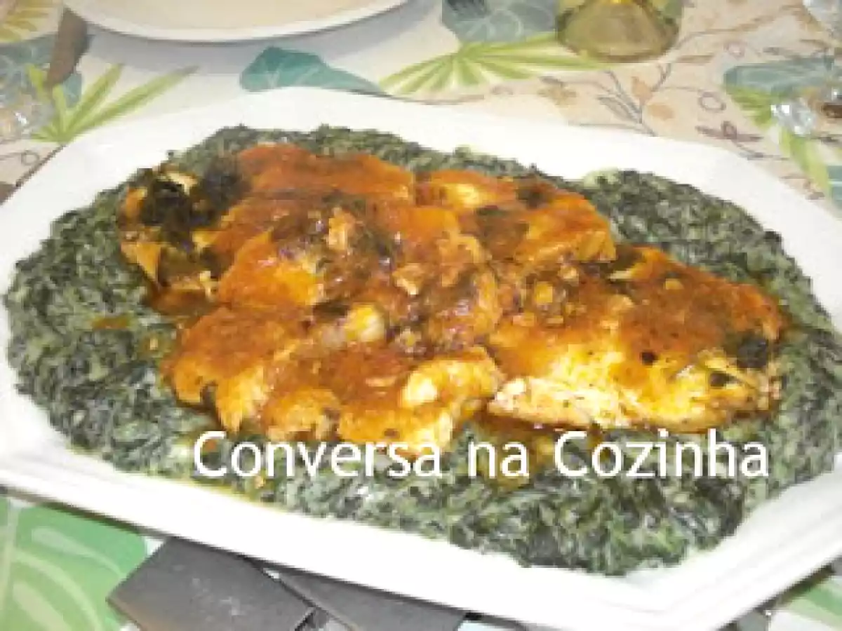 Cação com Creme de Espinafre