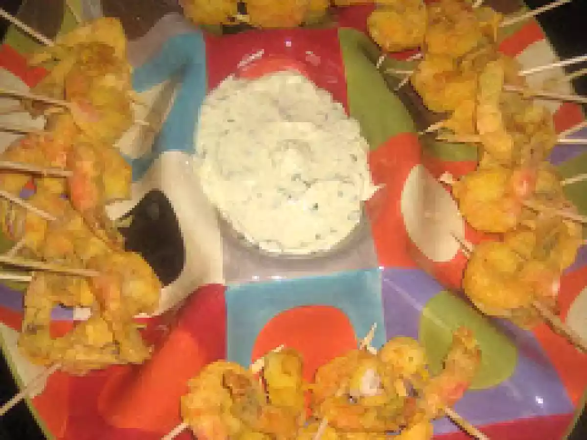 Camarão empanado na polenta