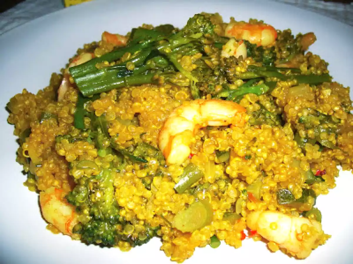Caril de Quinoa com Camarao e Grelos