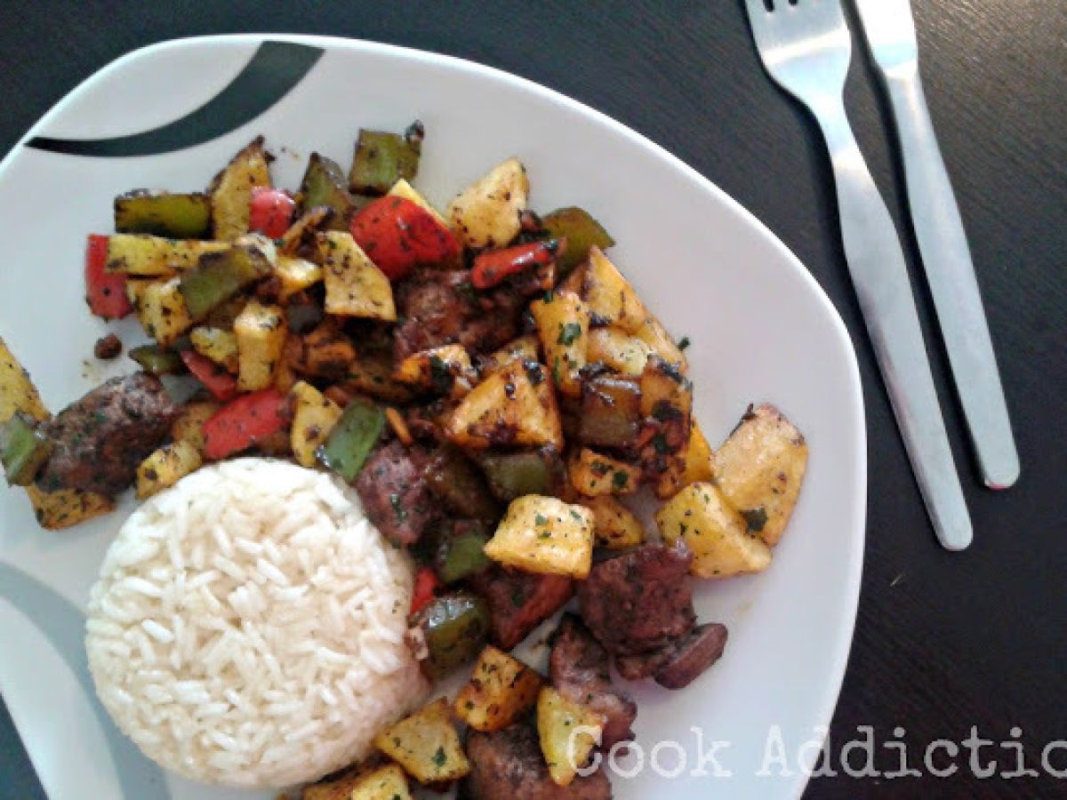 Carne de porco salteada com vinho tinto