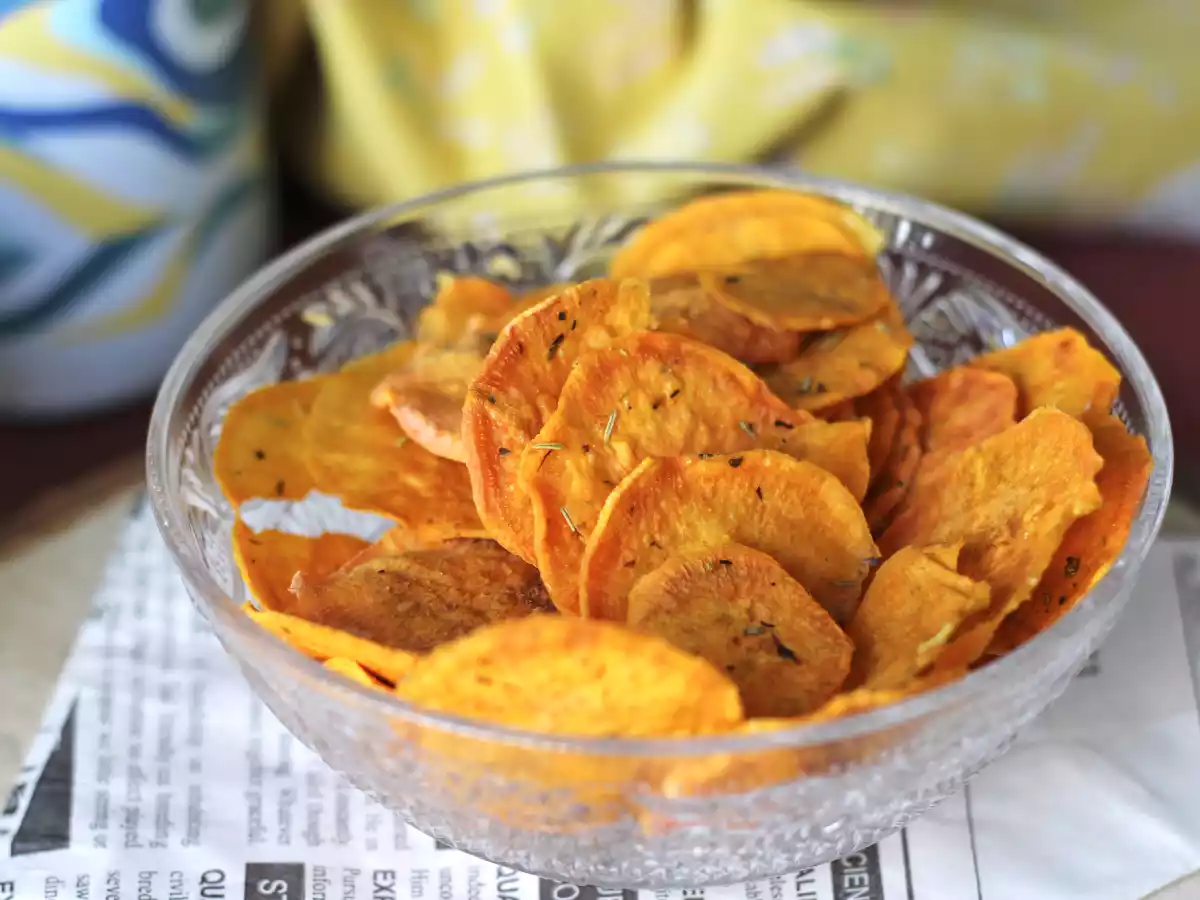 Chips de batata doce feito no micro-ondas