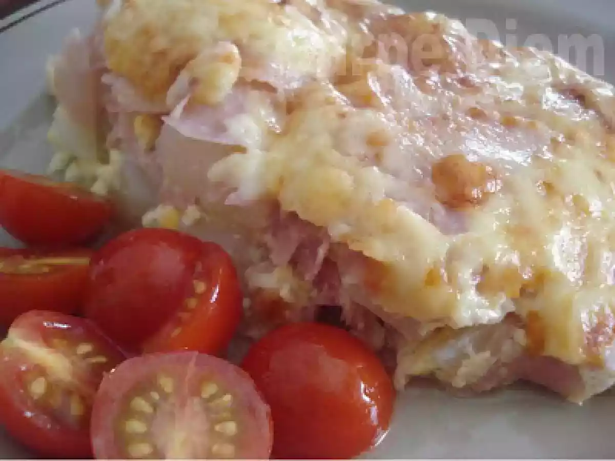 Chuchu gratinado com fiambre e queijo