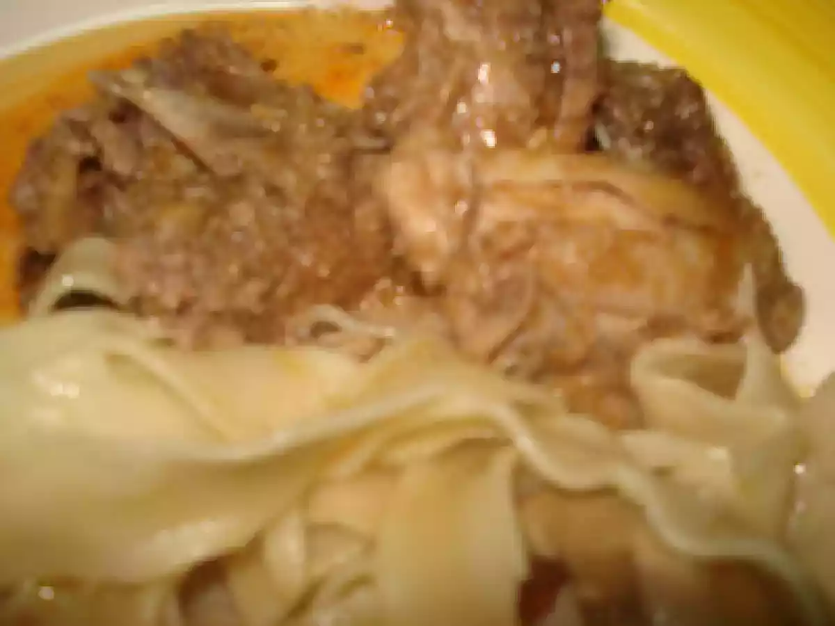 COELHO ESTUFADO COM ALECRIM ACOMPANHADO COM TAGLIATELLE SALTEADO COM COGUMELOS...