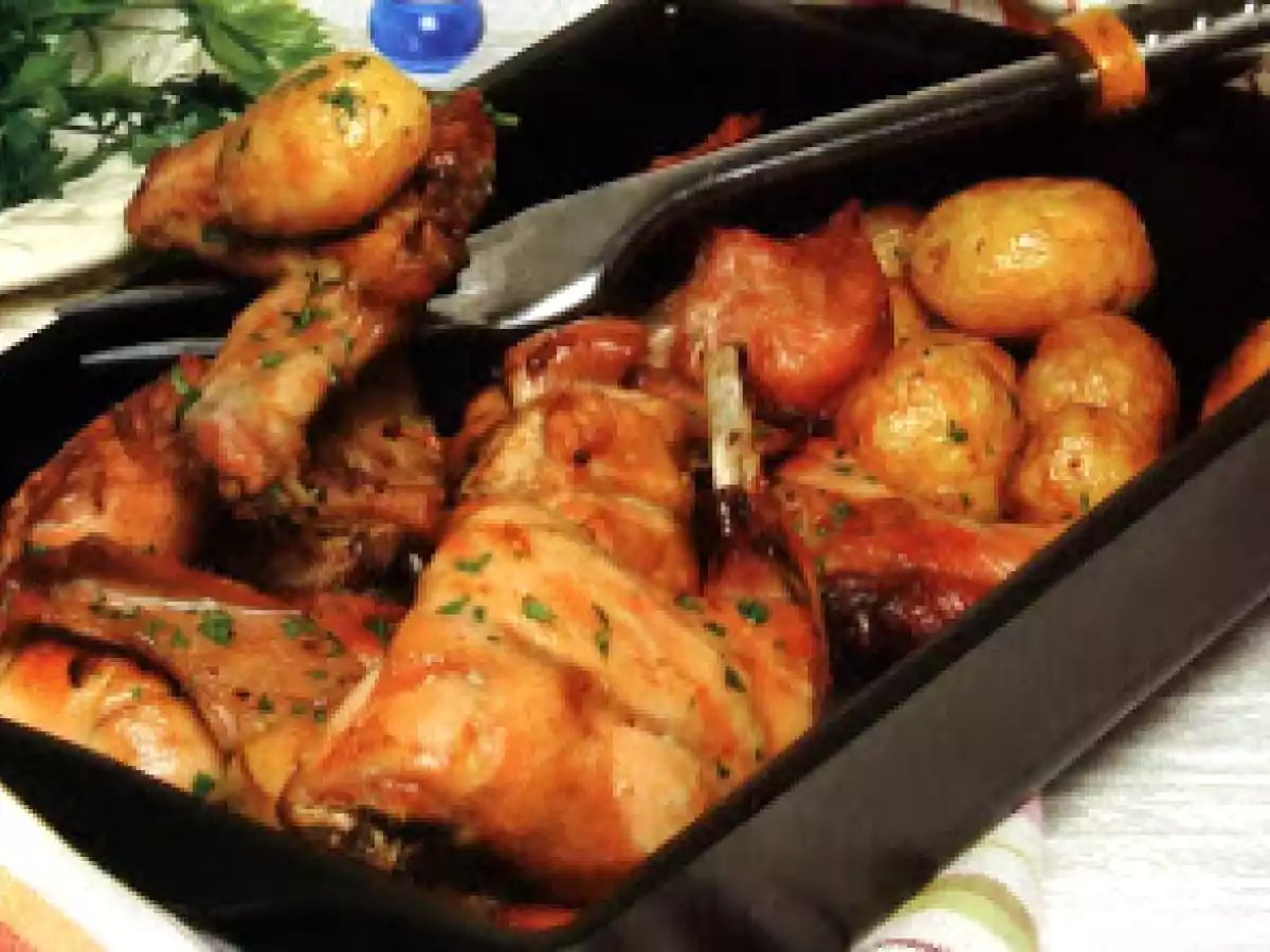 Coelho no Forno com Batatas Assadas