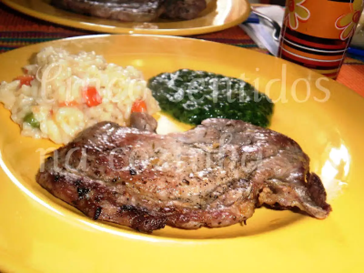 Costeletas com gengibre, esparregado e risotto de legumes - foto 3