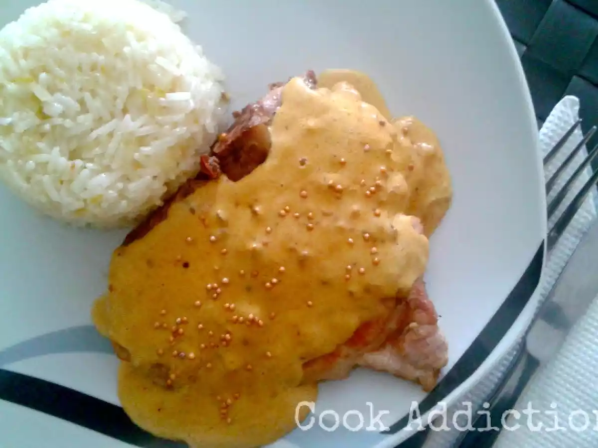 Costeletas com molho de mostarda e arroz thai jasmin de limão