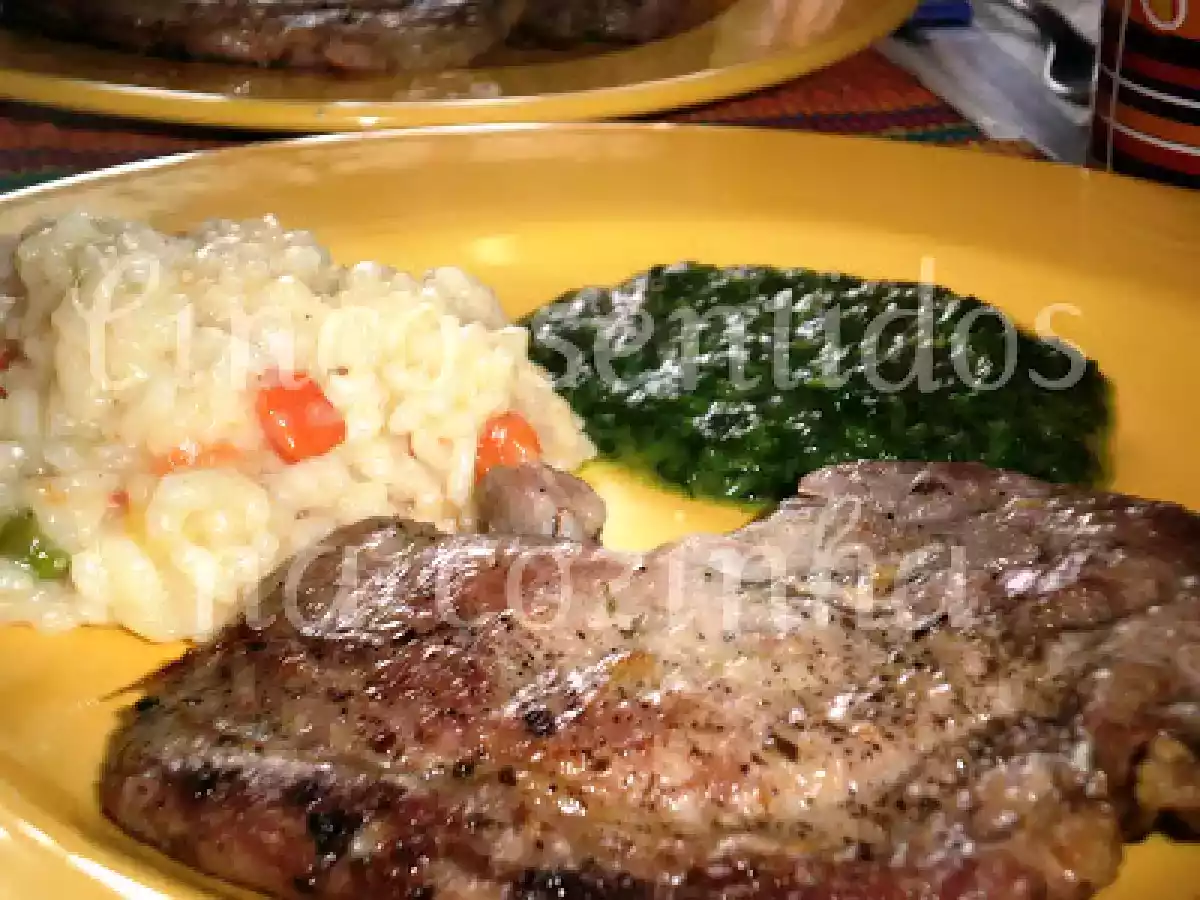 Costoletas com gengibre, esparregado e risotto de legumes - foto 4