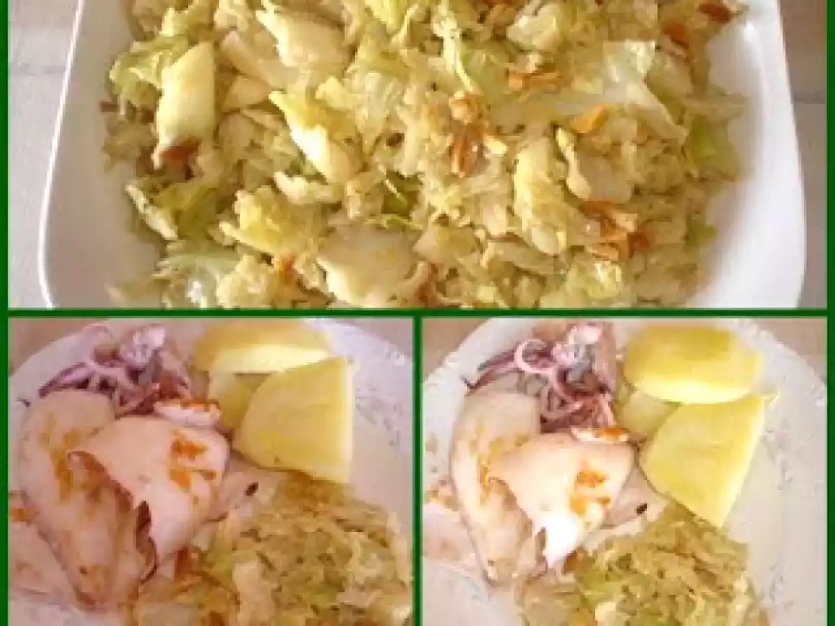 Couve Lombarda Salteada com Amêndoas e Lulas Grelhadas