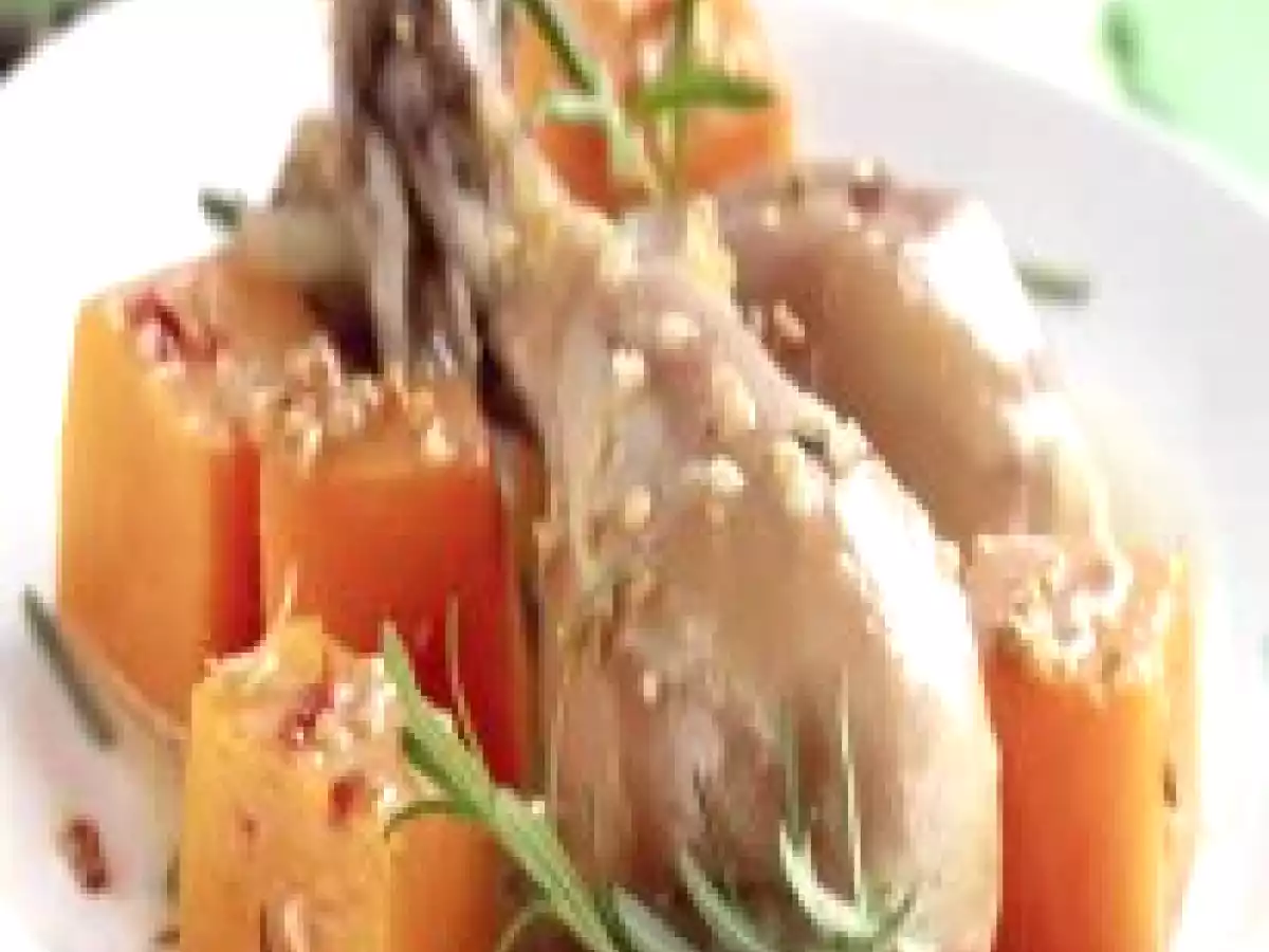 Coxas de frango assadas com abóbora