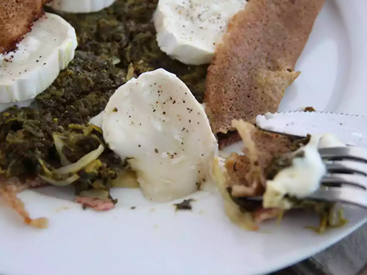 Crepe salgado (galette) com espinafre, fiambre e queijo de cabra - foto 2