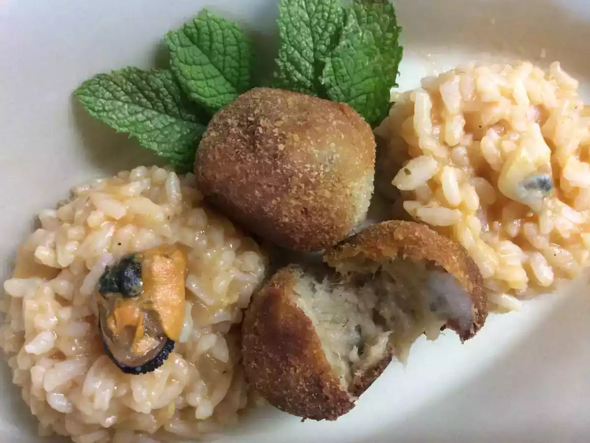 Croquetes de Atum com Arroz de mexilhões