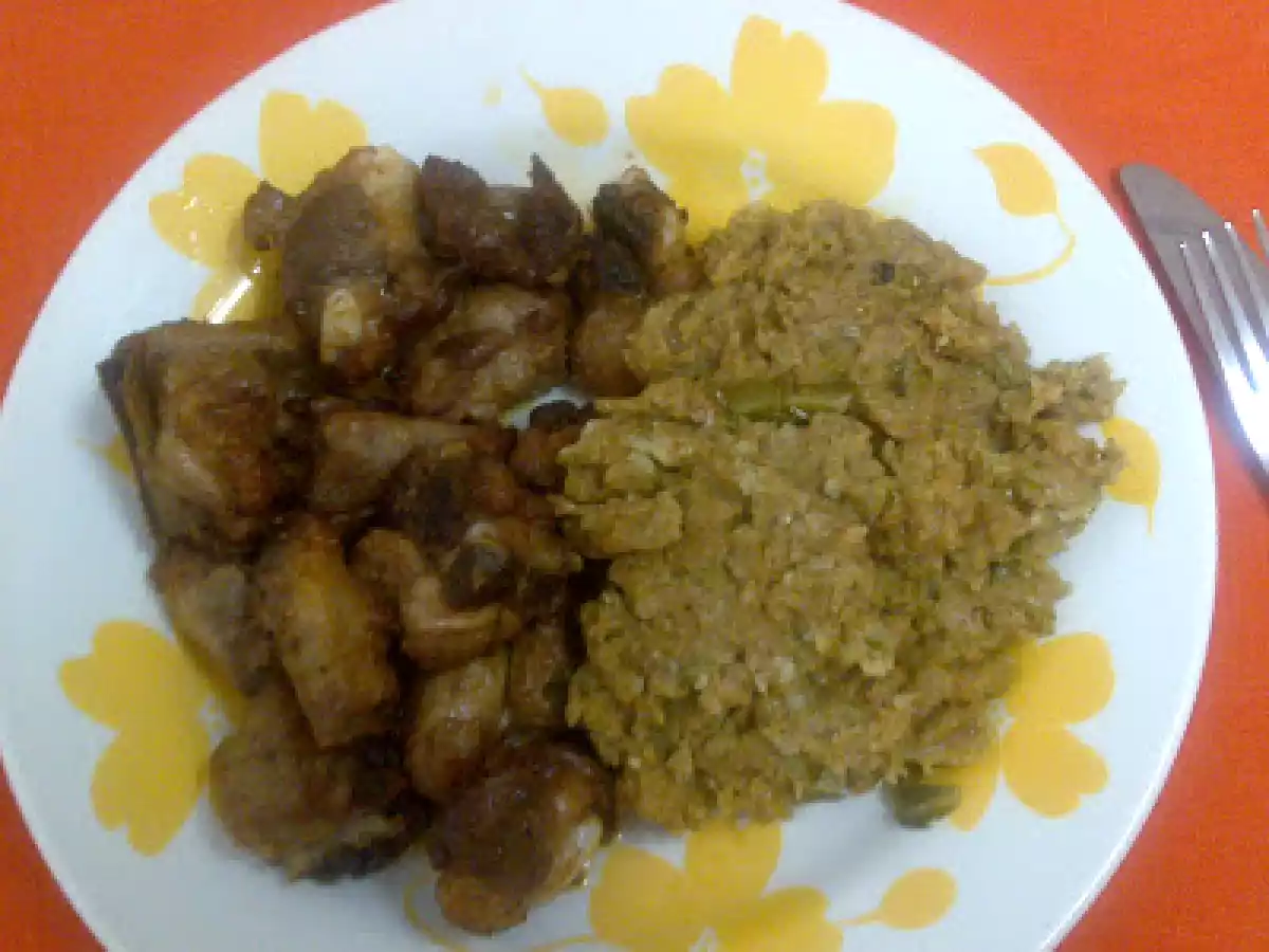 ENTRECOSTO NA ACTIFRY ACOMPANHADO COM MIGAS DE COUVE NA BIMBY