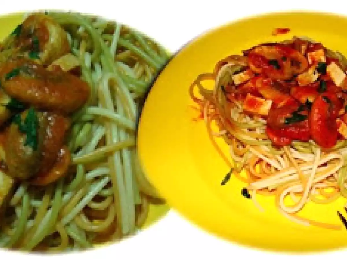 Esparguete com molho de tomate ocm tofu e cogumelos