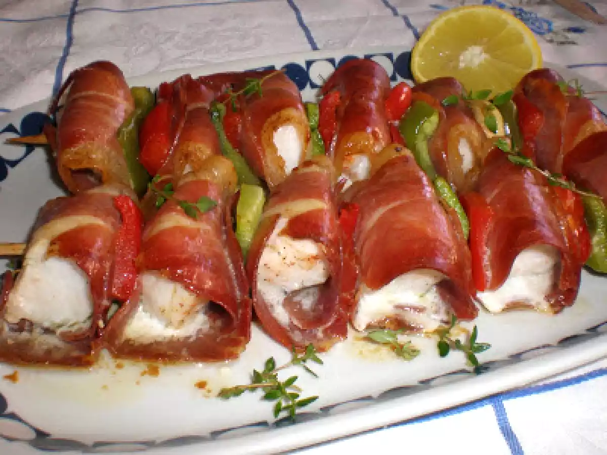 Espetadas de Pescada com Pimentos