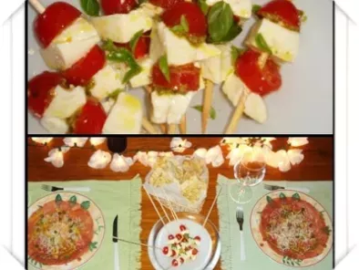 Espetinho de tomate cereja, queijo e pesto