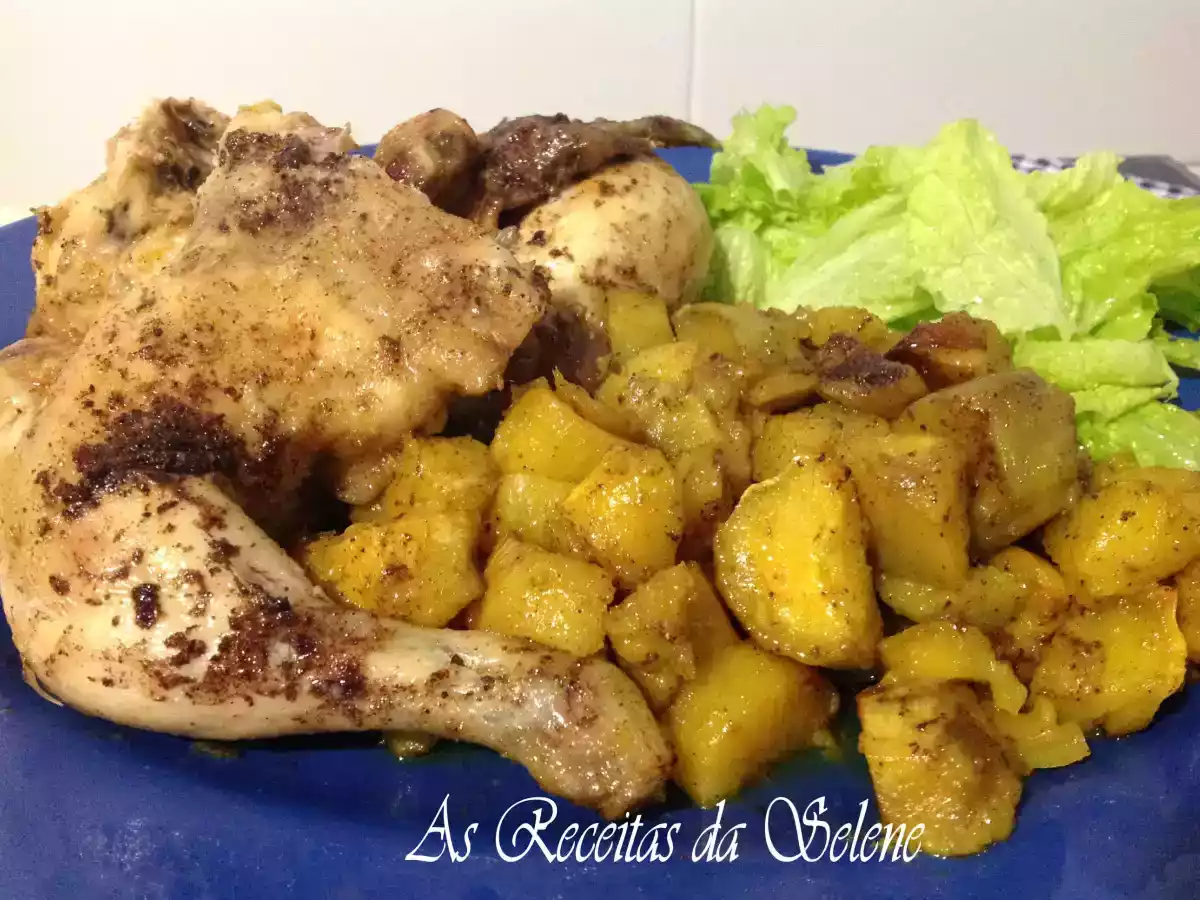 Frango Assado no Forno com Batata Doce