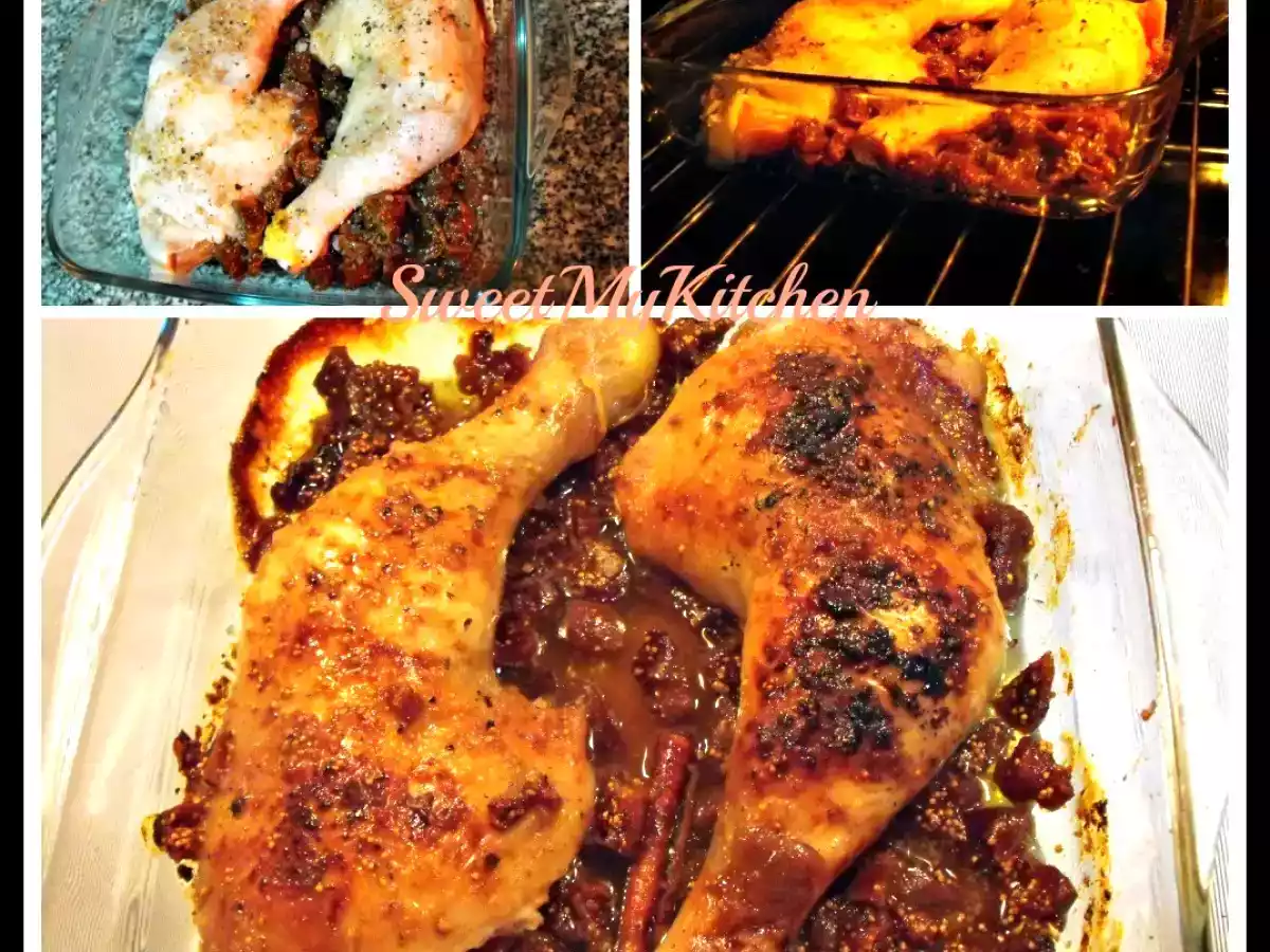 Frango com figo seco, vinho do Porto e canela