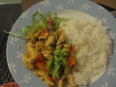 Frango com gengibre e legumes e arroz thai