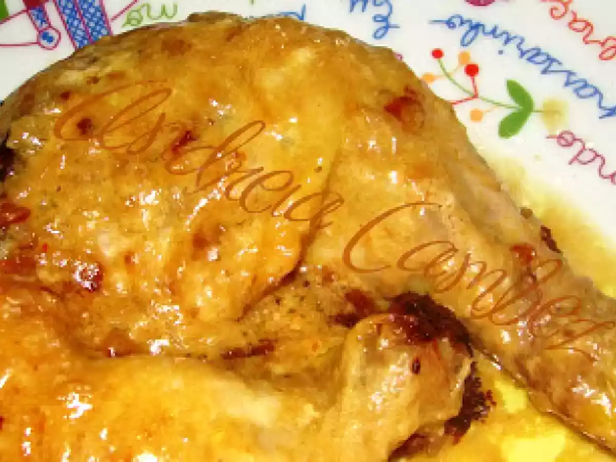 Frango com sopa de cebola e natas e Arroz de Açafrão