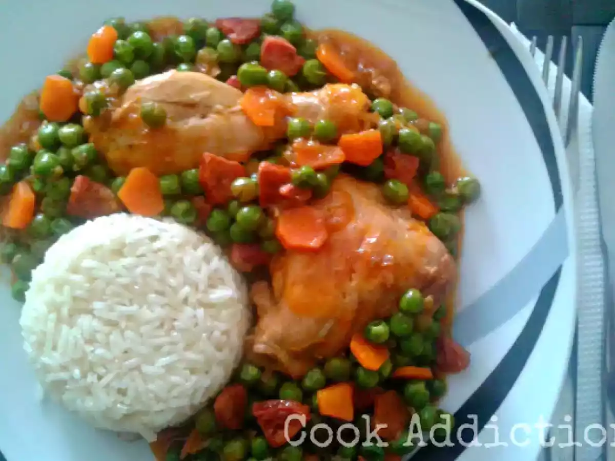 Frango estufado com ervilhas e cenoura