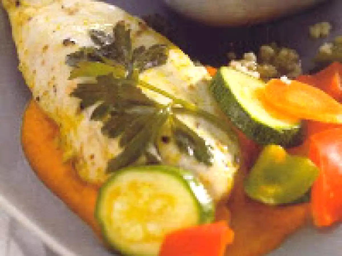 Frango marinado com legumes de Verão