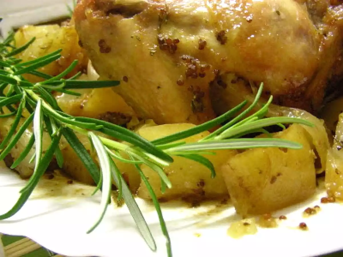 Frango no Forno barrado com Mel, Mostarda Antiga e Alecrim