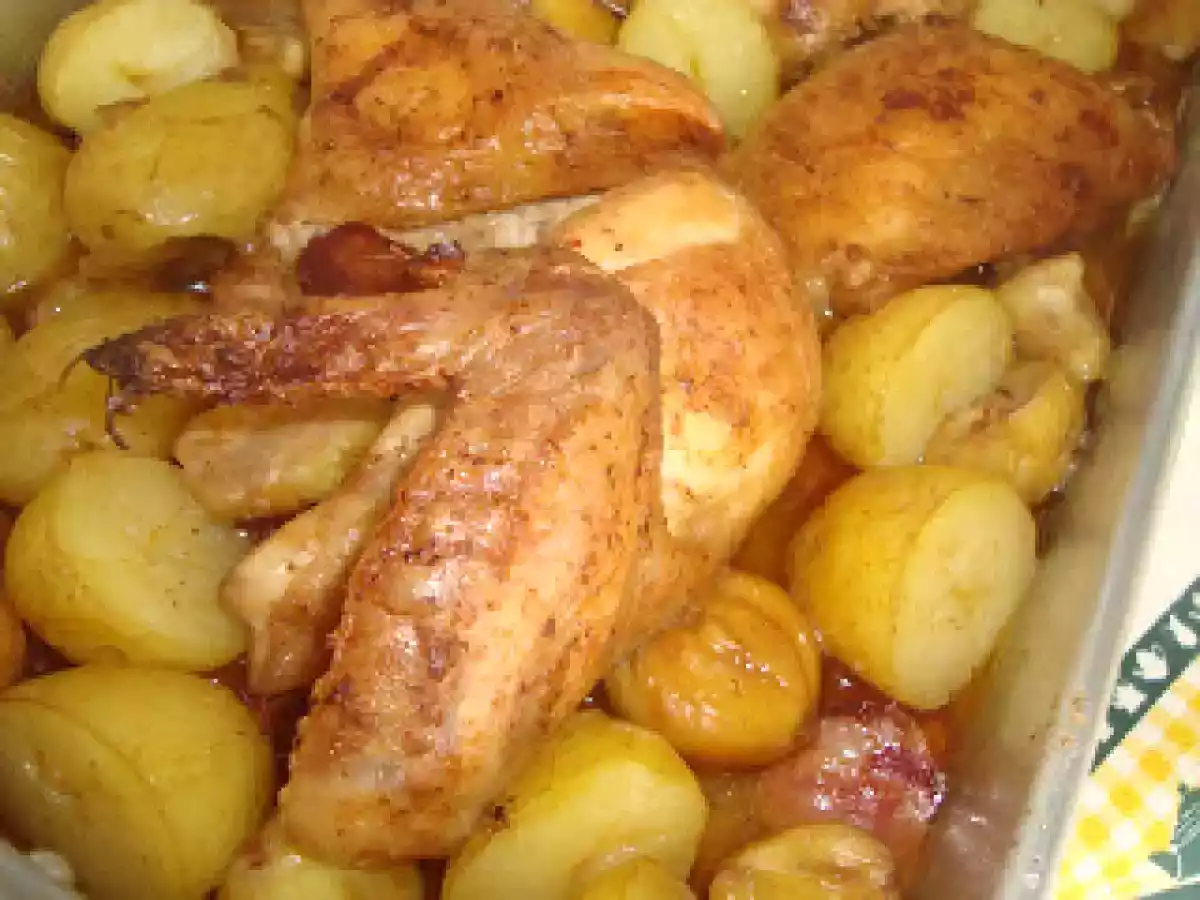 Frango no forno com castanhas e batatinhas