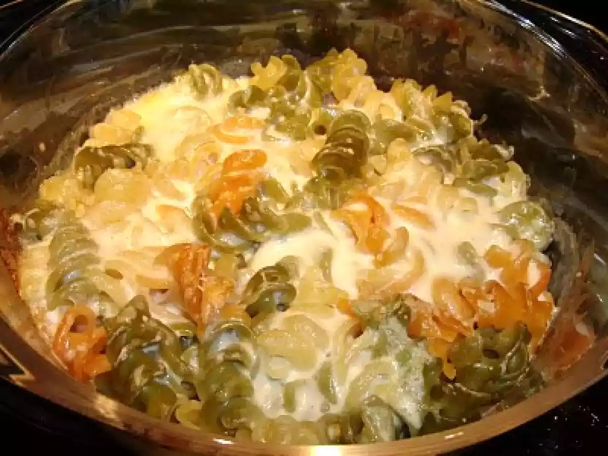 Fusilli gratinado c/ farinheira e espinafres