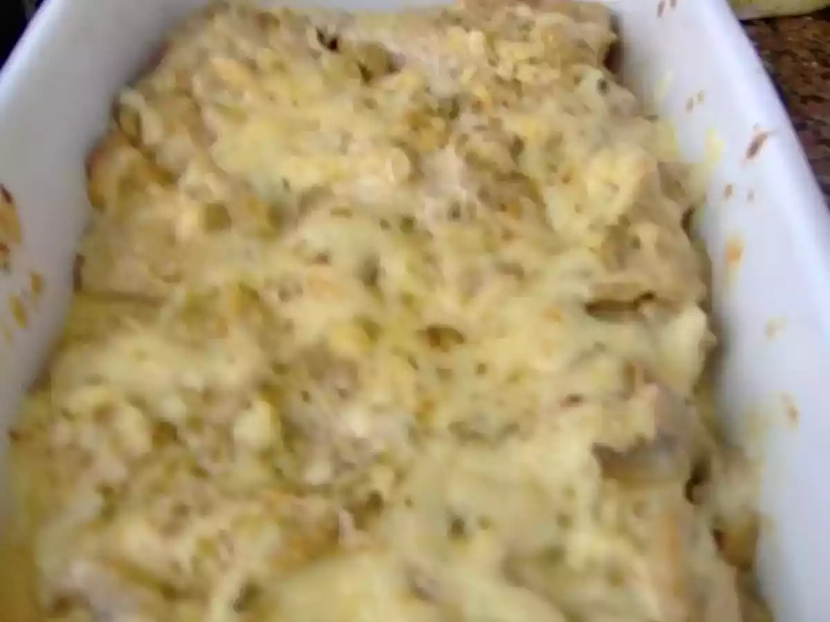 Gratinado de porco e cogumelos