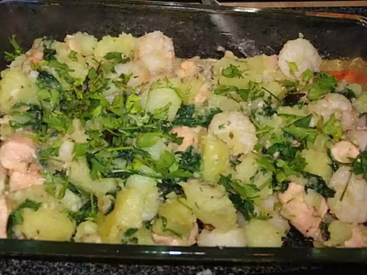 Gratinado de Salmão, espinafres e camarão - foto 2