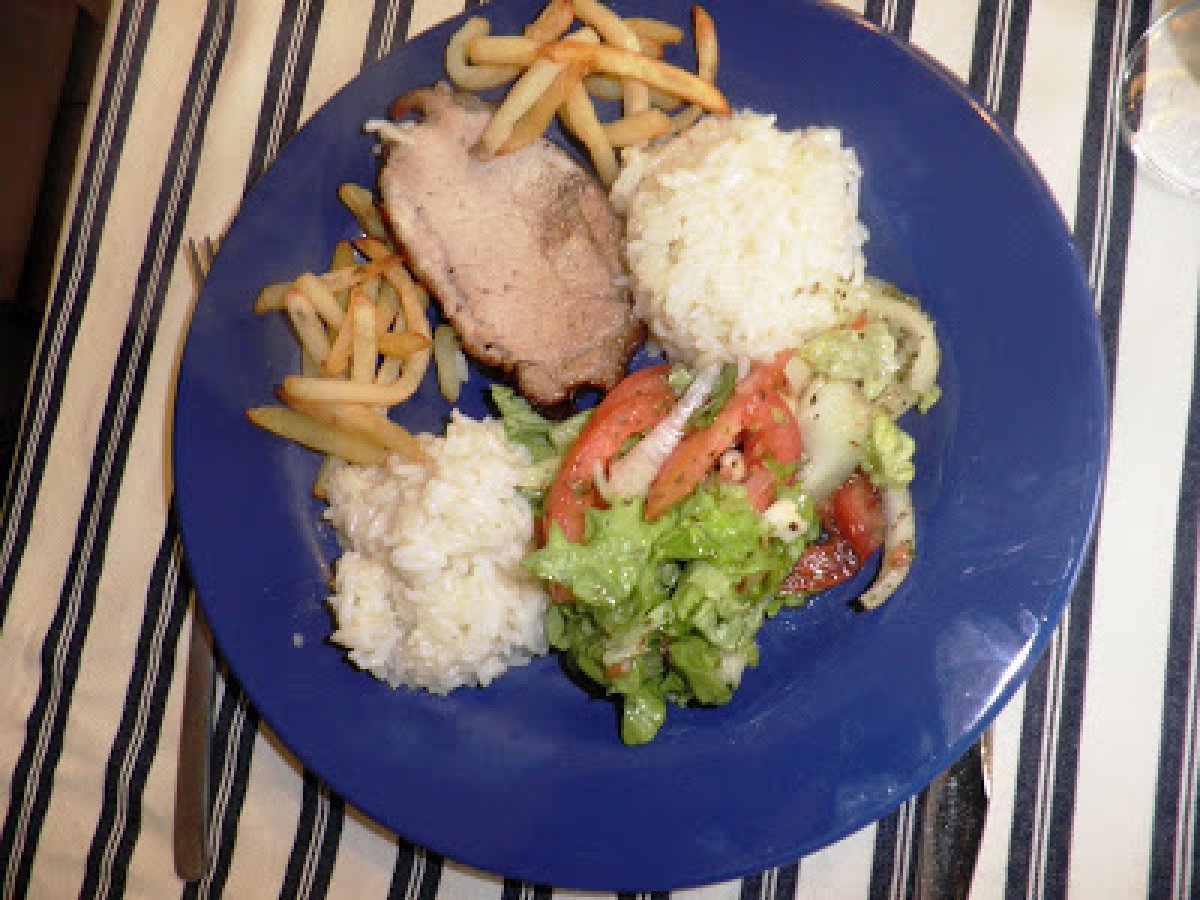 LOMBO DE PORCO NO FORNO COM ARROZ NA FUSSION COOK, BATATA FRITA NA ACTIFRY