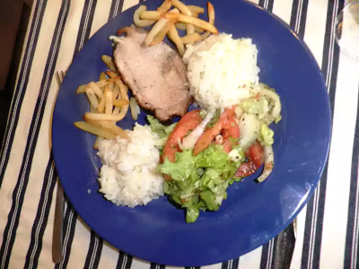 LOMBO DE PORCO NO FORNO COM ARROZ NA FUSSION COOK, BATATA FRITA NA ACTIFRY