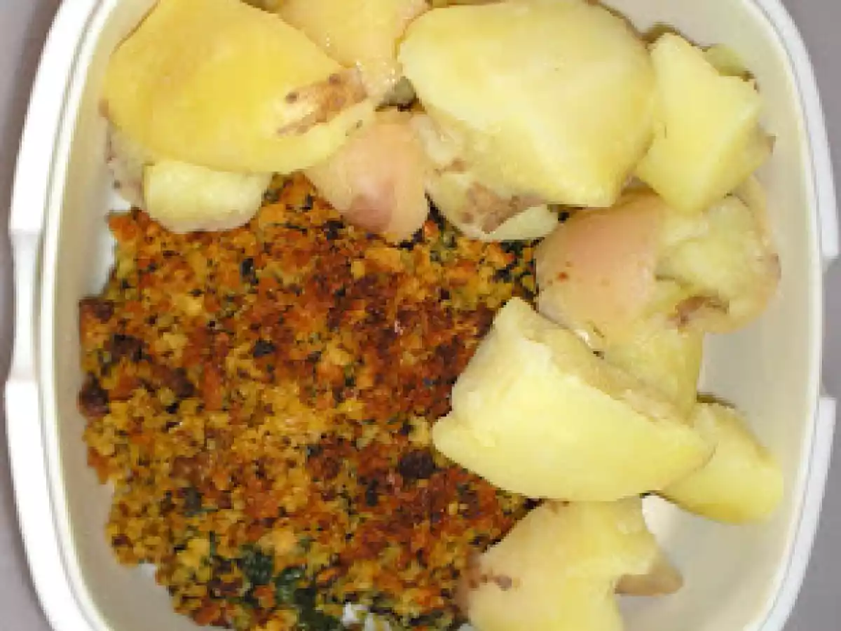 Lombos de Pescada com Migas e Espinafres