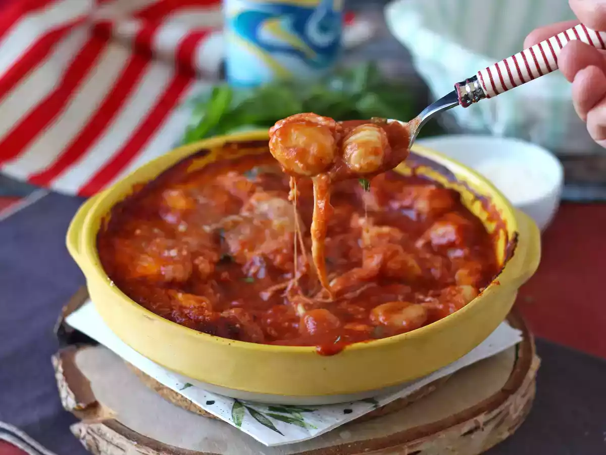 Nhoque gratinado de tomate e mussarela, o famoso nhoque Alla sorrentina feito no forno! - foto 2