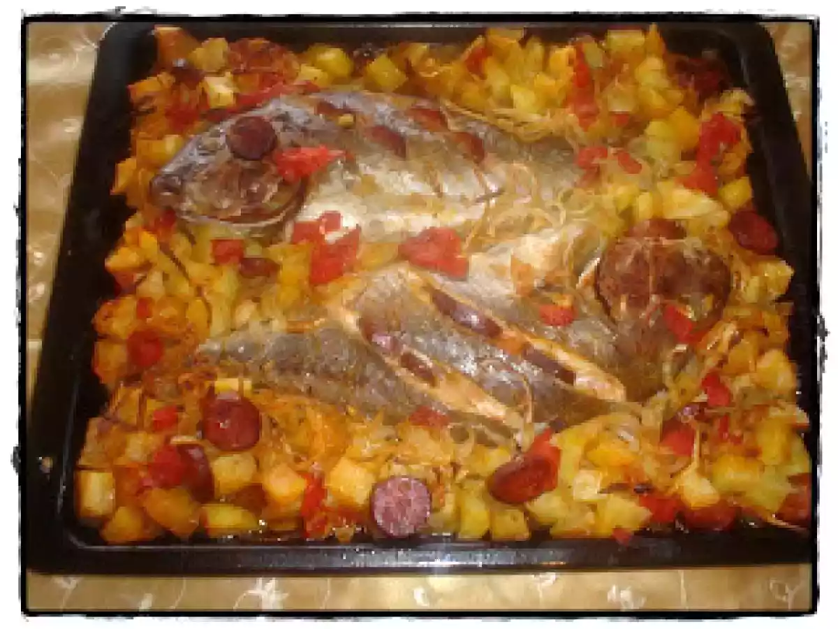 Pargo assado no forno com Chouriço