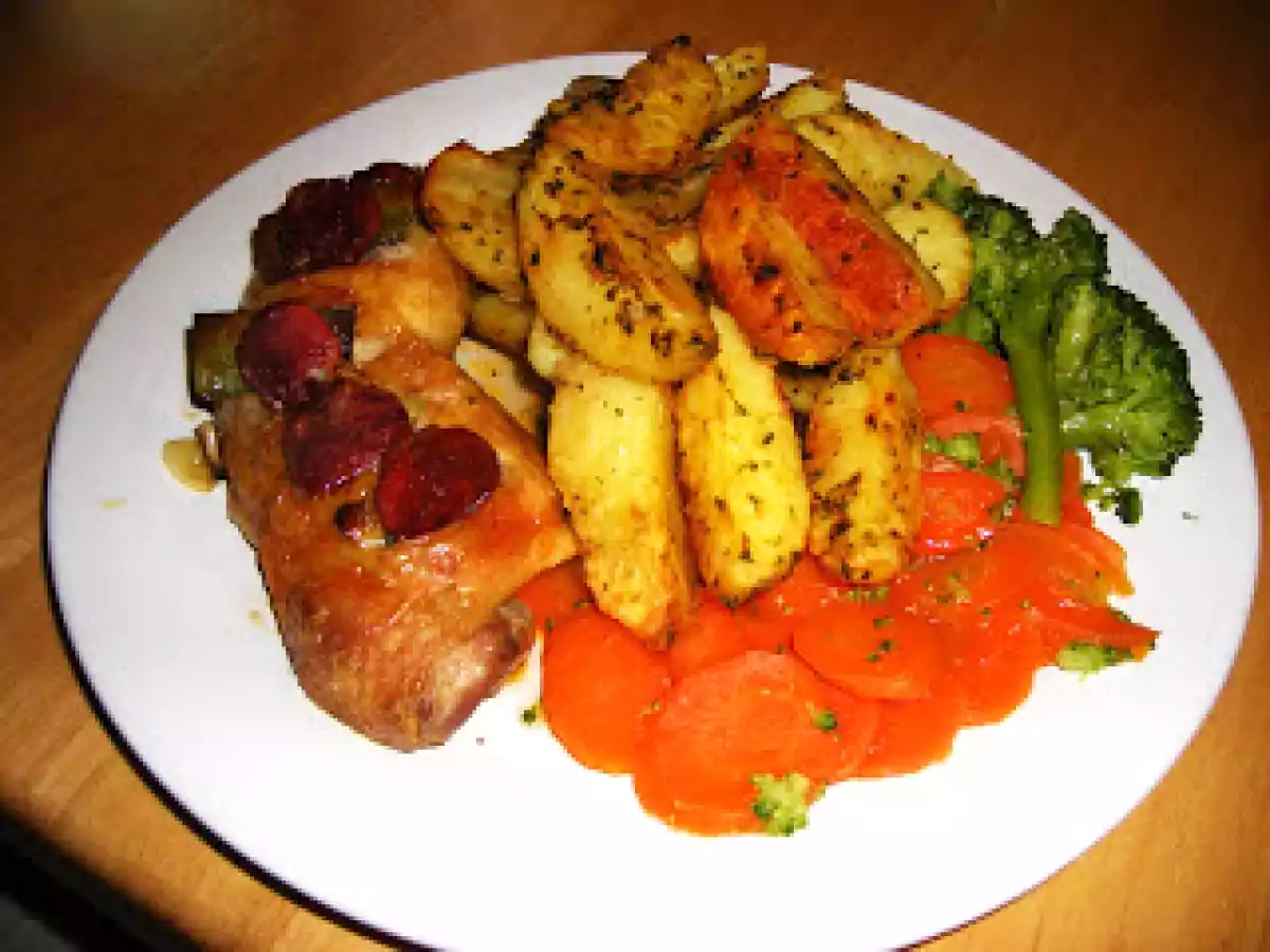 Pato Bebado com Chorico e Batatas Aromaticas Assadas no Forno e Vegetais - foto 3