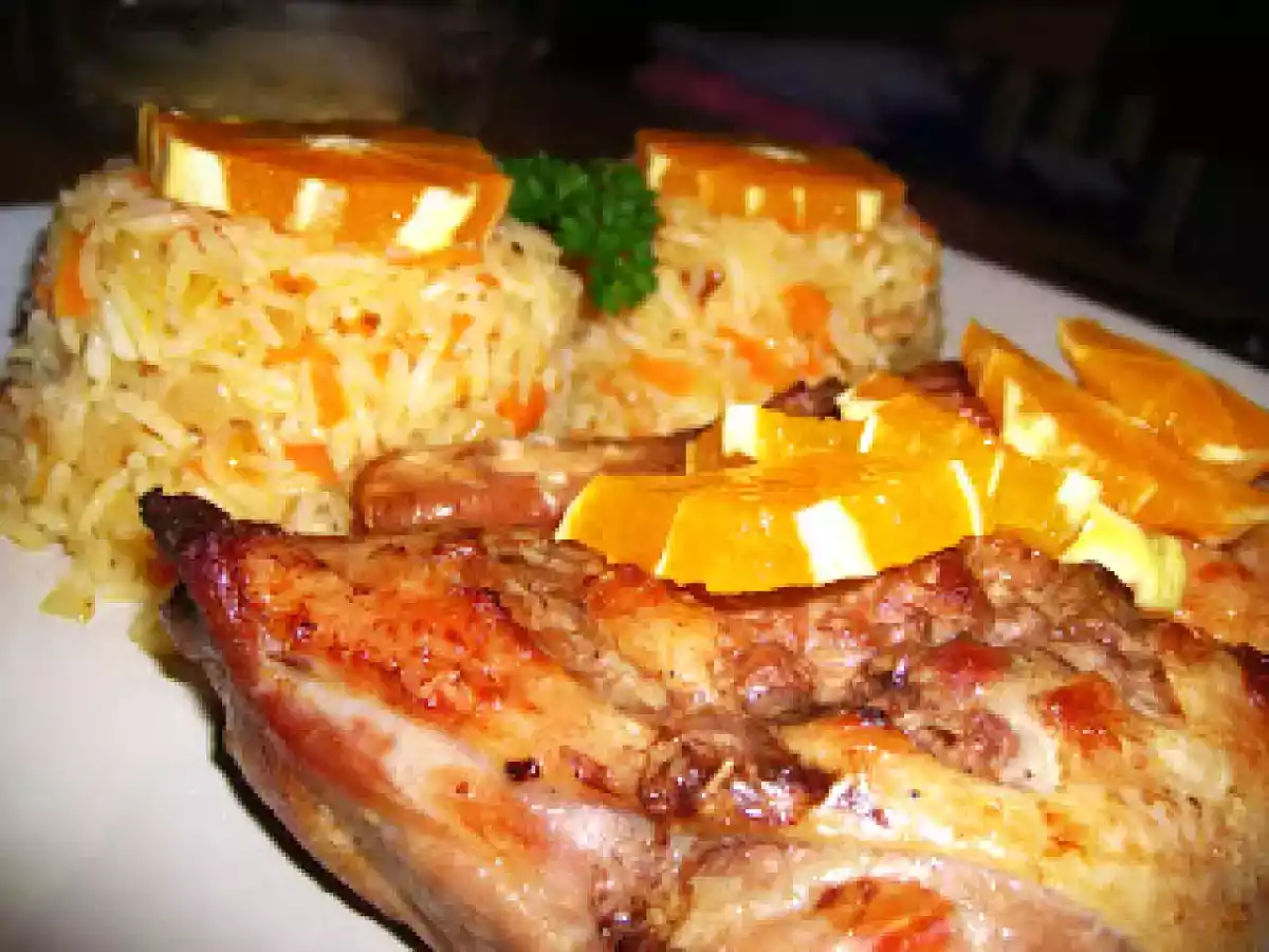 Pato com Laranja com Arroz de Cenoura