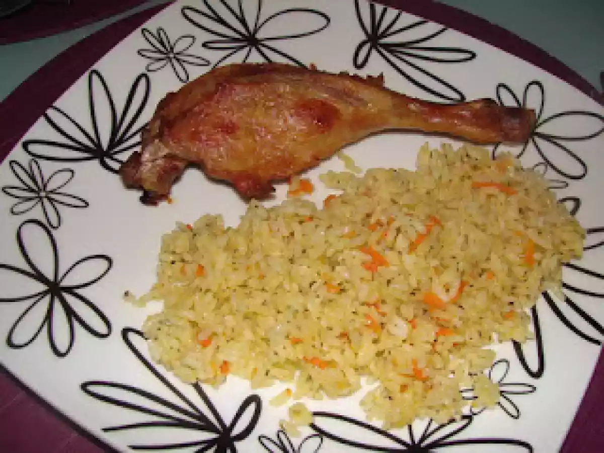 Pato no forno c/ arroz de cenoura e coentros