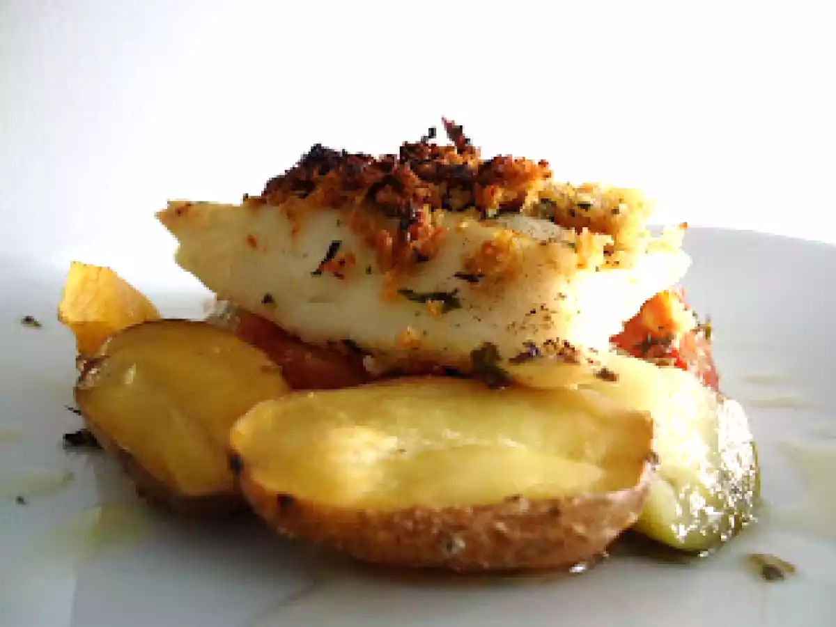 Peixe com Crosta de Pão, Alho e Ervas