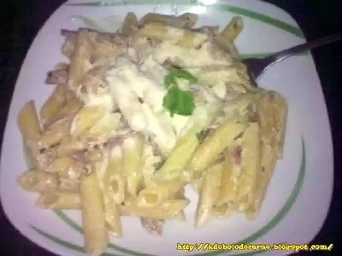 Pene ao molho branco com pernil