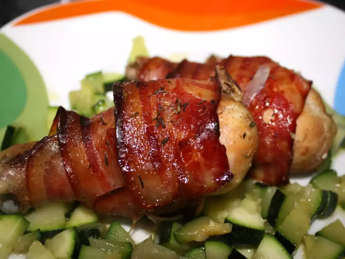Pernas de Frango com bacon e courgette