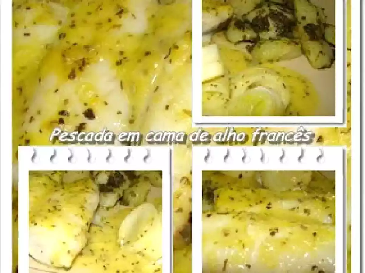 Pescada em cama de alho francês com bechamel de laranja